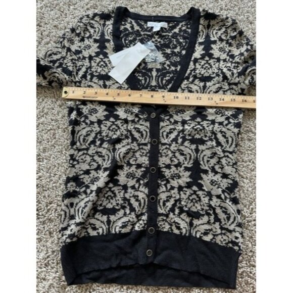 New York & Company Black Gold Floral V-Neck Cardigan Button up Size XS - Picture 9 of 13